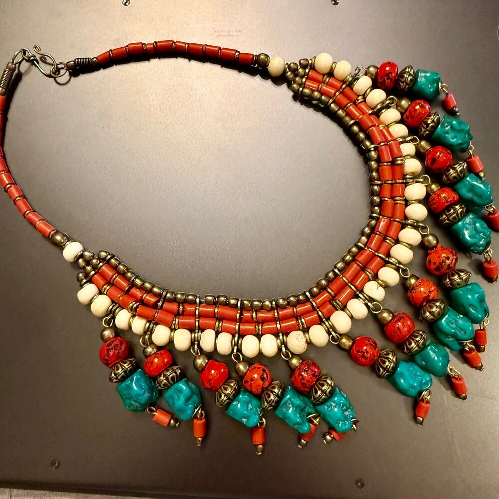 Tibetan Nepal Artificial Stone Multi Charm Beaded Necklace - Picture 3 of 7